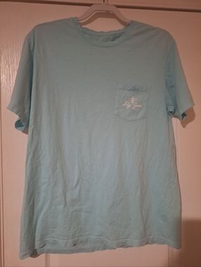 Womens LILY GRACE Pocket Tee Light Blue Large Put Your Records On